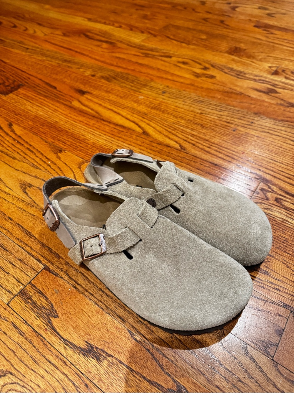 Birkenstock Taupe Suede Slingback Clog Mules